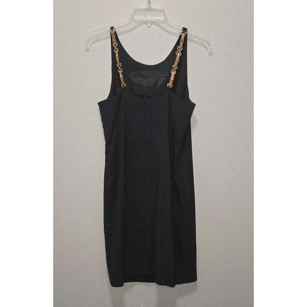 Vintage Jackie Bernardi Black Sheath Dress Size 6 Bamboo Chain Strap Lined 90s